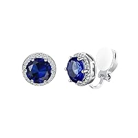 Silvora 925 Silver 8MM Cubic Zirconia Birthstone Clip On Stud Earrings Round Non Pierced Earrings For Women Girls,Come with Box
