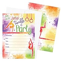 DISTINCTIVS Gymnastic Birthday Party Invitations (Pack of 10) - Fill In Style Cards with White Self-Sealing Envelopes – Girl Jump and Tumble Gym Party Theme Invites