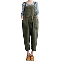 Flygo Womens Summer Casual Baggy Linen Overalls Jumpsuits Rompers Harem Pants