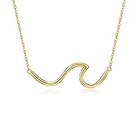 14K Gold Wave Necklace 14K Solid Yellow Gold Ocean Wave Pendant Necklace Gold Ocean Wave Beach Jewelry for Women Girls Gifts