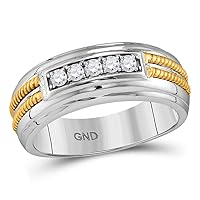 10kt White Gold Mens Round Pave-set Diamond Double Rope Wedding Band 1/4 Cttw