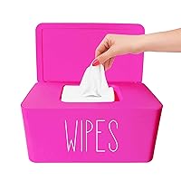 Baby Wipe Dispenser for Bathroom, Upgarde Design(8.2L x 4.9W x 3.9H inches), Minimalist Hot Pink Wipes Holder Container Flushable Wipes Box with Lid for Home Office Car