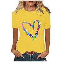 T Shirts for Women Graphic Valentines Day Turtle Neck Short Sleeve Tee Plus Size Holiday Shirts for Women