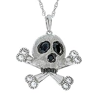 0.25 CT Black Onyx & Diamond Skull Pendant Necklace 14k White Gold Over