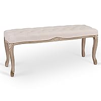 VONLUCE French Vintage Bench with Padded Seat & Rubberwood Legs, 44