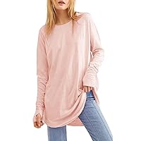 Tops for Women Casual Long Sleeve Tee for Women Park Plus Size Fall Fit Plain T Shirts Stretch Scoop Neck T Shirt Womens Pink Tshirts Shirts for Women Womens Long Sleeve Blouse 3X-Large