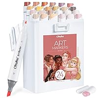 Ohuhu Alcohol Markers Skin Tone Marker Slim Broad and Fine Double Tipped Alcohol-based Marker Set for Artists Adults Coloring Professional Illustration, 24 Portrait Colors Kaala Markers