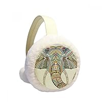 Mosaic Style Colorful Elephant Design Winter Ear Warmer Cable Knit Furry Fleece Earmuff Outdoor