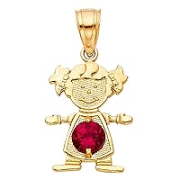 14K Yellow Gold July Birthstone Cubic Zirconia CZ Gilrs Charm Pendant For Necklace or Chain