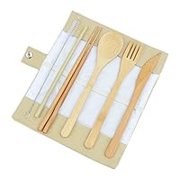 Bamboo Cutlery Set Bamboo Knife Fork Spoon Chopsticks Thick Cloth Bag Travel Creative Portable Bamboo Cloth Tableware Accessory