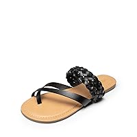 DREAM PAIRS Women's Slip On Leather Braided Flip Flops Casual Cross Band Thong Slide Flat Sandals for Summer Beach Walking