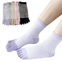 Sweet Baku Women's Five Toe Socks, No Stuffy, Cute, Colorful, Striped Pattern, Stylish, One Size Fits All