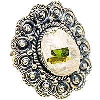 Ana Silver Co Large Green Tourmaline In Quartz Ring Size 7.5 (925 Sterling Silver) - Handmade Jewelry, Bohemian, Vintage RING106485