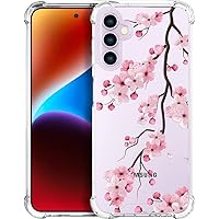 Compatible with Samsung Galaxy S23 Plus Case Flower for Women Girls Cute Phone Case Clear with Design, Compatible with Samsung Galaxy S23+ Plus Case,Sakura Branch Pink Peach Cherry Blossom