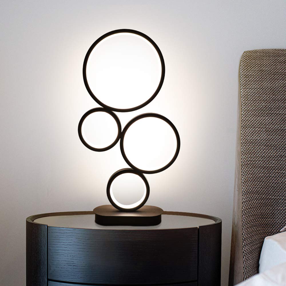 IYUNXI ModernTable Lamp, Circle Lamp, Bedside Table Lamp,14W 3 Light Color Settings,10 Levels of Dimming, Iron Craft Black, for Bedroom Living Room...