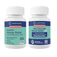 WELMATE Complete Allergy & Congestion Relief Bundle: Fexofenadine HCl 180mg Non-Drowsy Antihistamine (200 Ct) + Mucus Relief DM 1200mg Guaifenesin & 60mg DXM (50 Ct) | 12-Hr Respiratory Support, Thins