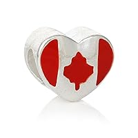 European Heart with Canada Flag Pattern Charm Bead Spacer for Snake Chain Charm Bracelet