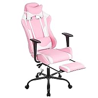 BestOffice Women's Pink Faux Leather PC Gaming Chair with Lumbar Support, Swivel and Adjustable Armrests