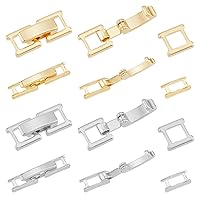 SUPERFINDINGS 16Pcs 4 Styles Real 24K Gold Fold Over Clasps Golden Brass Bracelet Necklace Jewelry Extender Foldover Extension Clasps Watch Band Clasps Closure End Caps for Jewelry Extender 15mm/16mm
