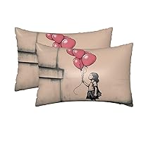 Satin Pillowcase for Hair and Skin, Always Girl with Balloons Silk Pillow Cases Set of 2 Queen Size 20x30 Inches, Luxury and Soft Satin Pillow Covers with Envelope Closure