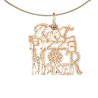 Saying Necklace | 14K Rose Gold Best Pizza Maker Saying Pendant with 18