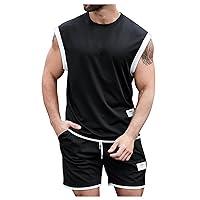 Men Tracksuit Summer Outfits 2 Piece Sleeveless Sport T Shirt & Shorts Set Workout Tank Top Suit Athletic Sportwear