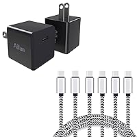 Ailun 2Pack USB C Power Adapter,PD Port Thumb Wall Charger Block 20W Fast Charge and USB C to USB C Cable 10ft 3Pack High Durability 3A USB Type C Devices