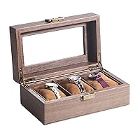 3-Slot Wood Grain Leather Case, Men's Household Multifunctional Jewellery Watch Box, Transparent Clamshell Separated Storage Box 0104B
