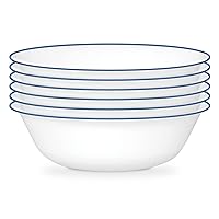 Corelle 6-Piece 18oz Round Bowls, Vitrelle Triple Layer Glass, Perfect for Soup, Cereal and Snacks, Lightweight, Chip and Scratch Resistant, Microwave and Dishwasher Safe, Botanical Stripes