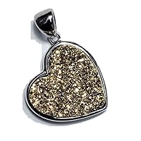 Elegant Hand Crafted Sterling Silver Druzy Stone Natural Agate Heart Shape 18mm Pendant Necklace