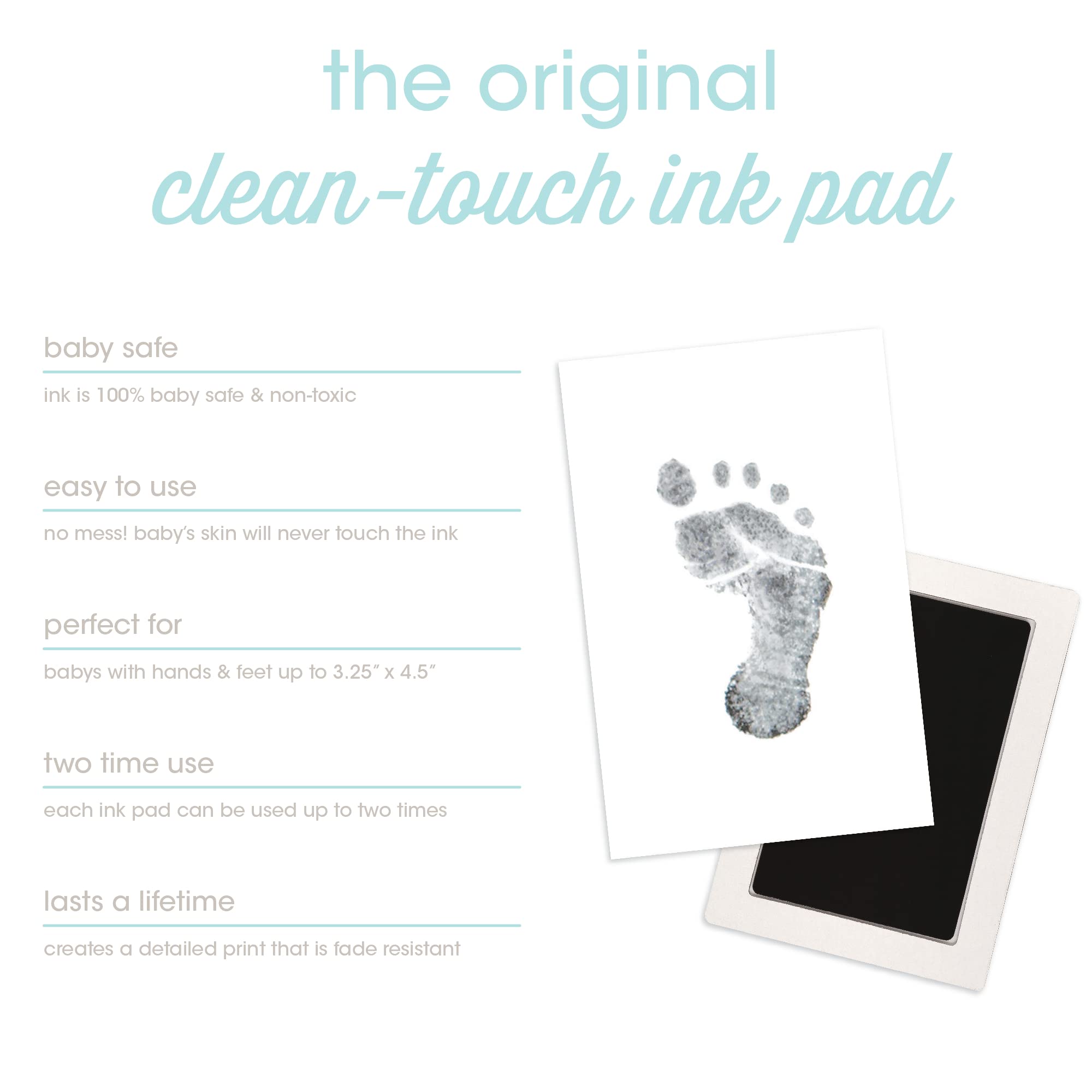 Pearhead Clean-Touch Baby Ink Pad, Black Ink, No Mess Baby Safe Ink Pad, DIY Baby Handprint and Footprint Keepsake, Medium/Large
