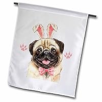 3dRose A Pug Dog Lovers Easter with a Cute Pup in a Pink Bow and Bunny Ears - Flags (fl-378964-1)