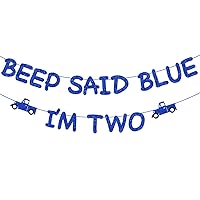 21pcs Blue Truck 2nd Birthday Banner, Beep Said Blue I'M Two Glitter Banner- Little Blue Truck Party Decorations for Boys and Girls Farm Themed 2nd Birthday Party Supplies