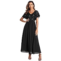 Ever-Pretty Women's V-Neck Sequin Applique Ruffles Sleeves Backless A-Line Evening Dresses 01583