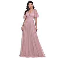 Ever-Pretty Women's Illusion Short Sleeve Summer Tulle Bridesmaid Dresses for Wedding 0278