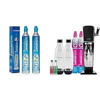 SodaStream 60 L Co2 Exchange Carbonator, 14.5 Oz, Set of 2, Plus $15 Amazon.com Gift Card & Art Sparkling Water Maker Bundle (Black), with CO2, DWS Bottles, and Bubly Drops Flavors