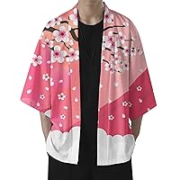 Mens Kimono Cardigans Jacket 3/4 Sleeve Open Front Japanese Style Shirts Bathrobe Lightweight Coat Loose Robe