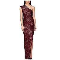 Womens Sparkly One Shoulder Evening Dresses 2024 Sleeveless Glitter Long Sequin Dress Formal Gowns Slit Cocktail Dress