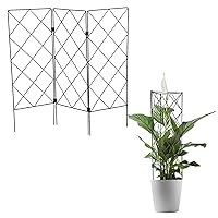 Garden Trellis for Climbing Plants, Set of 3 Black Iron Lattice Fence Plant Support Frame for Cucumber,Clematis,Rose Vines,Ivy
