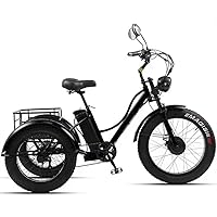 Electric Tricycle, Electric Trike Fat Tire Bicycle Trike 3 Wheel Ebikes, 750W 15Ah Removable Battery, Big Basket, Three Wheel Electric Bike for Seniors