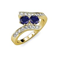 Blue Sapphire 2 Stone Side Natural Diamonds Bypass Engagement Ring 2.10 ctw 14K Yellow Gold