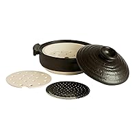 Saji Pottery 33-926 Steamer, Black, 11.2 inches (28.5 cm), Banko Ware Induction Compatible, Steaming Pot (with Slat), Black Glaze