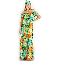 (SET682) Abstract Print, Off The Shoulder Maxi Dress with a Waist tie