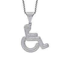 Jewelry Iced Out Disabled Wheelchair Logo Pendant Necklace 18K Gold Plated Bling CZ Simulated Diamond Hip Hop Rapper Chain Necklace for Men Women