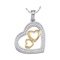 The Diamond Deal 10kt Two-tone Gold Womens Round Diamond Triple Nested Heart Pendant 1/6 Cttw