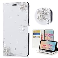 STENES Bling Wallet Phone Case Compatible with LG Stylo 4 - Stylish - 3D Handmade Flowers Design Leather Cover with Neck Strap Lanyard [3 Pack] - White