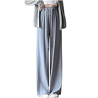 Business Casual Wide Leg Pants for Women Drawstring High Waist Straight Fit Trousers Solid Flowy Lightweight Palazzo