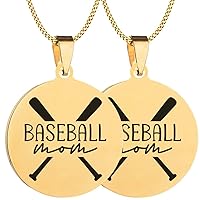 2PCS Mens Womens Baseball Mom Sports Fan Solid Polished Stainless Steel Pendant Necklace Chain