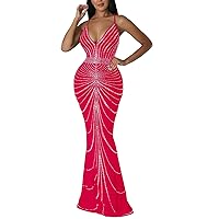 Fashion Women's Solid Color Halter Sleeveless Hot Rhinestone Backless Long Evening Party Dresses Vintage Ladies