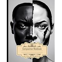 Composition Notebook College Ruled: Terrible Black Head, Face to Face on White Background, Size 8.5x11 Inches, 120 Pages